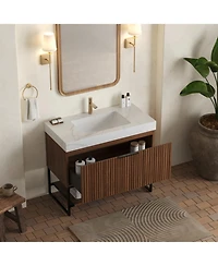 Streamdale Carrara Stone Top Vanity: Walnut Cabinet, Ceramic Basin