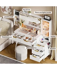 Streamdale Vanity Desk with Mirror & Lights, Glass Top Makeup Table