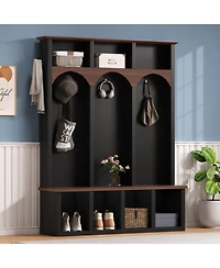 Streamdale Farmhouse Hall Tree Bench Shoe Cabinet - Walnut & Black