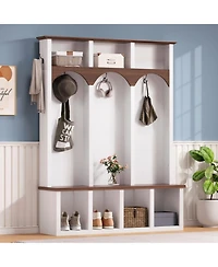 Streamdale Farmhouse Hall Tree Bench Shoe Cabinet - Walnut & Black