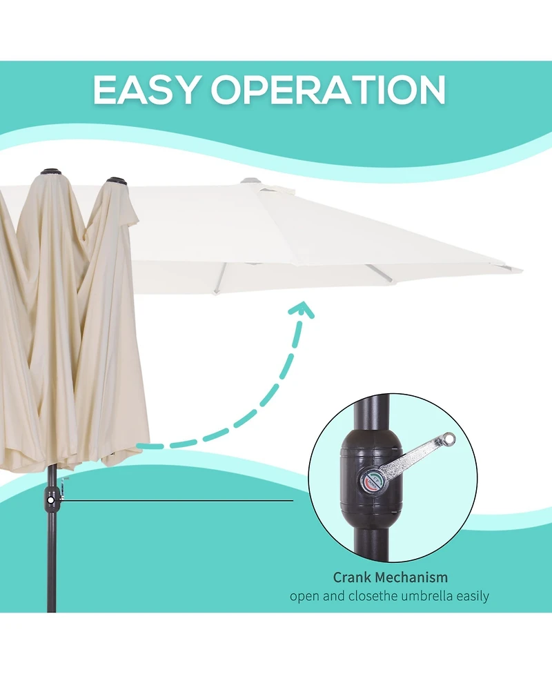 Outsunny 15' Extra Large Double Patio Umbrella for Pool,