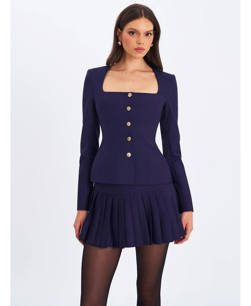 Miss Circle Women's Skyla Indigo Square Neckline Peplum Blazer