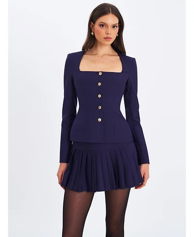 Miss Circle Women's Skyla Indigo Square Neckline Peplum Blazer