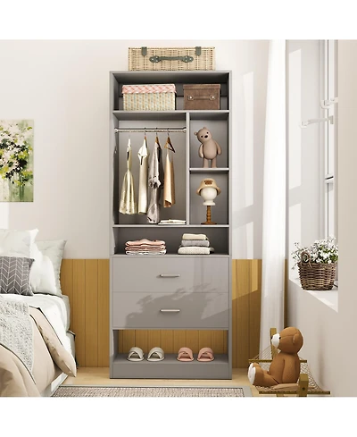 Aheaplus 23.6'' Freestanding Closet System with 2 Drawers and 6 Shelves, 2FT Small Walk-in Organizer Hanging Rod