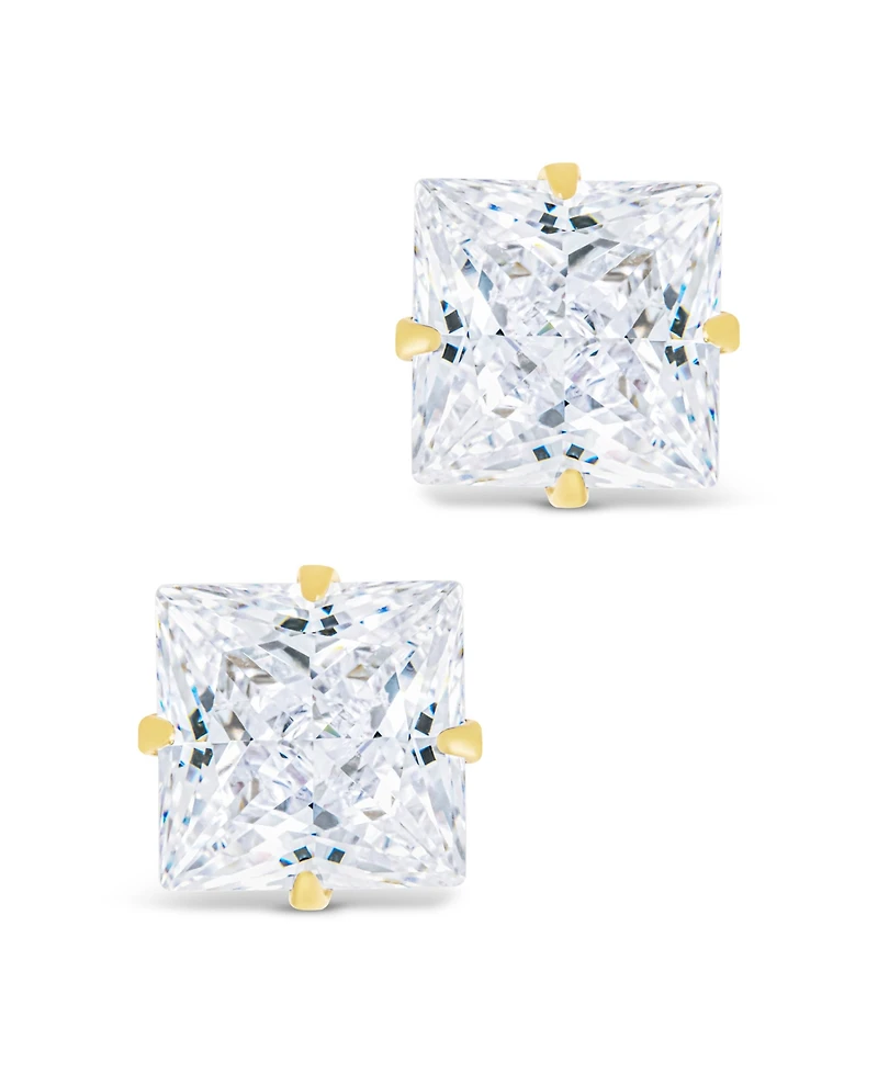 Sterling Forever Silver Princess Cut Prong Set Stud Earrings