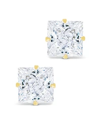 Sterling Forever Silver Princess Cut Prong Set Stud Earrings