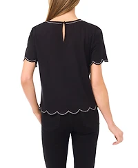 CeCe Women's Rhinestone Scalloped Knit Top