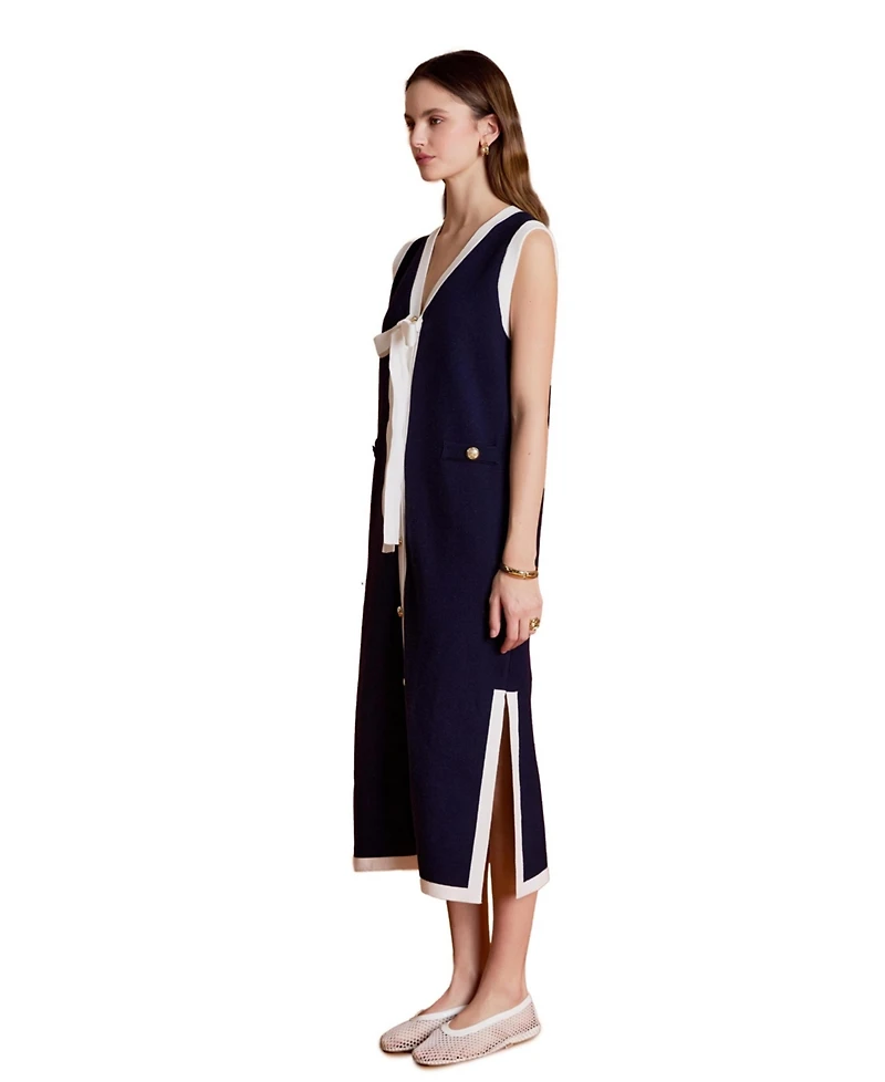 English Factory Women's Knit Midi Dress With Ribbon Tie