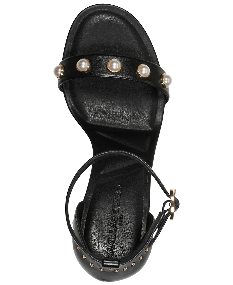 Karl Lagerfeld Paris Women's Kenz Pearl Ankle Strap Sandals