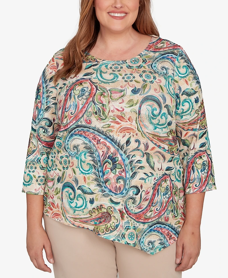 Alfred Dunner Plus Saratoga Springs Classic Paisley Print Pullover Knit Top