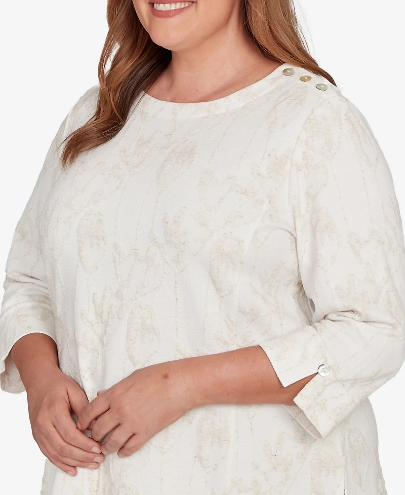 Alfred Dunner Plus Saratoga Springs Raised Texture Floral Design Knit Top