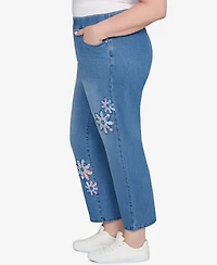 Alfred Dunner Plus Hilton Head Floral Applique Detail Average Length Jeans