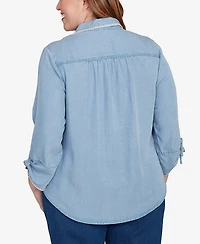 Alfred Dunner Plus Hilton Head Blanket Stitch Trim Button-Front Top