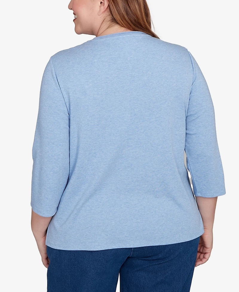 Alfred Dunner Plus Hilton Head Cross Stitched Floral Top