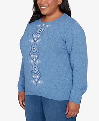 Alfred Dunner Plus Hilton Head Center Embroidery Accent Sweater
