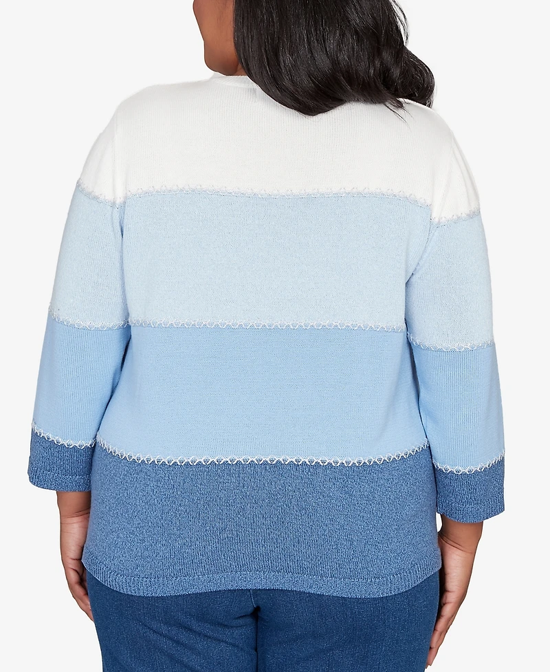 Alfred Dunner Plus Hilton Head Ombre Stripe Sweater with Necklace