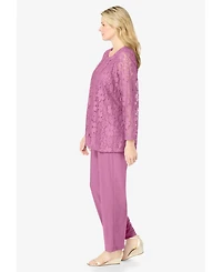 Woman Within Women's Plus 3-Piece Lace Jacket/Tank/Pant Set
