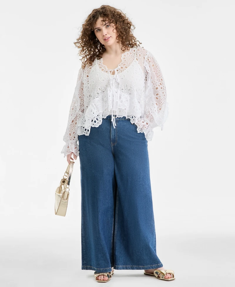 On 34th Trendy Plus Tie-Front Cut-Work Blouse, Macy's Exclusive