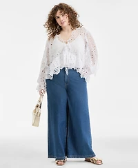 On 34th Trendy Plus Tie-Front Cut-Work Blouse, Macy's Exclusive