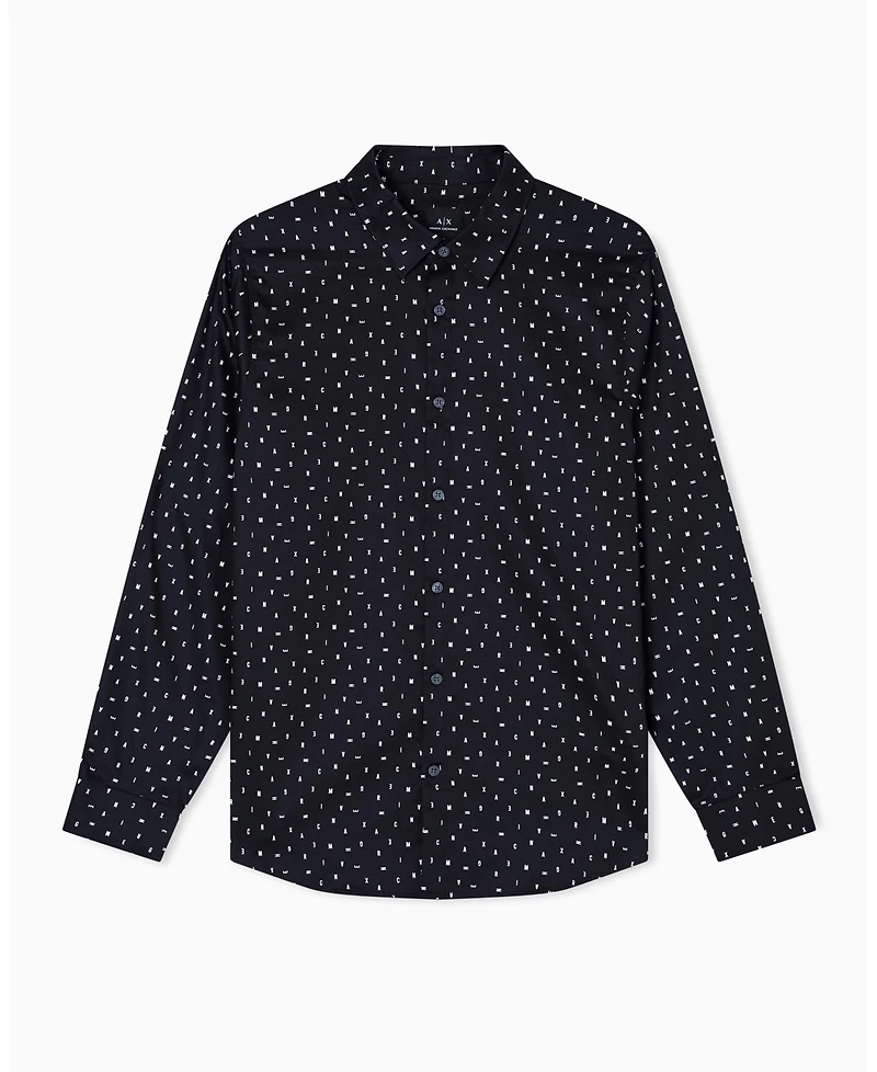 A|X Armani Exchange Men's Allover Letter Logo Satin Woven Shirt