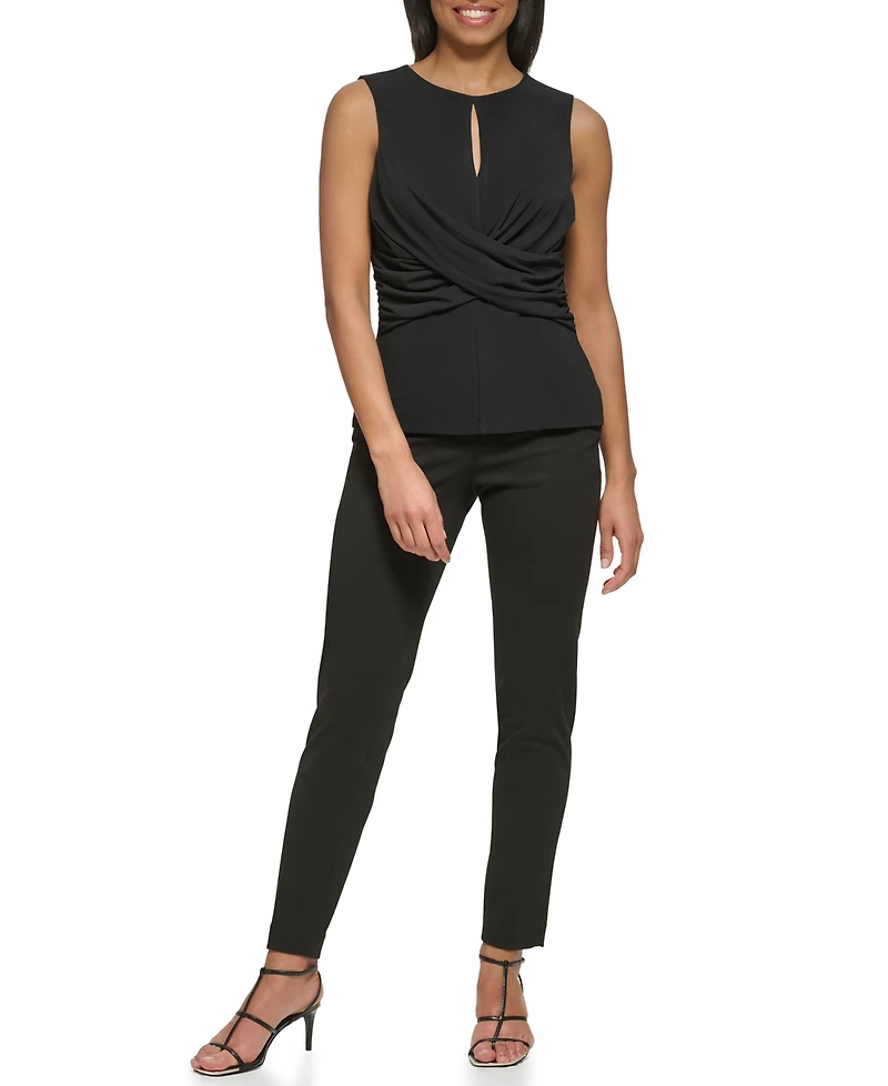 Dkny Petite Sleeveless Round Neck Keyhole Criss Cross Wrap Top