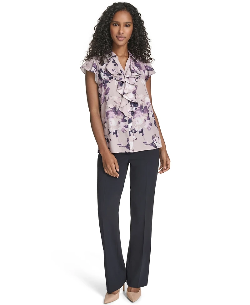 Calvin Klein Women's Printed Ruffle Detail Top