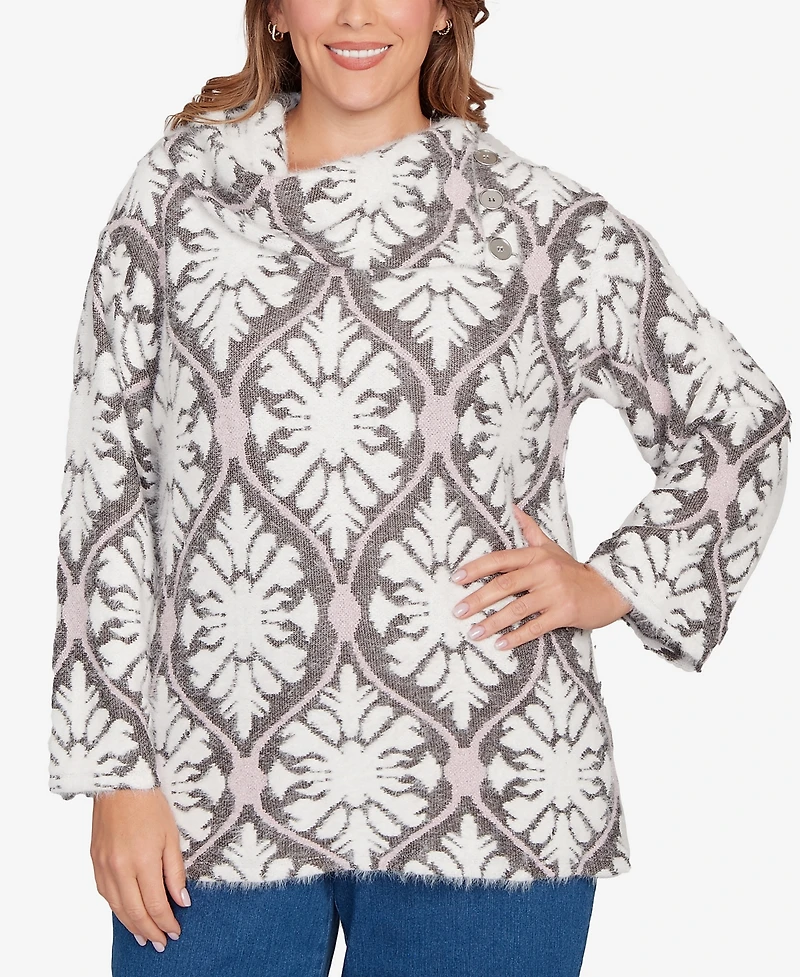Ruby Rd. Plus Medallion Jacquard Sweater Knit Top