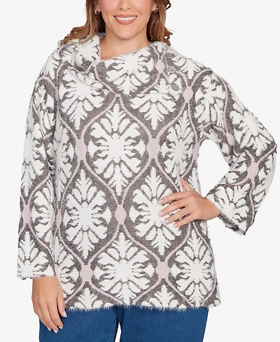 Ruby Rd. Plus Medallion Jacquard Sweater Knit Top