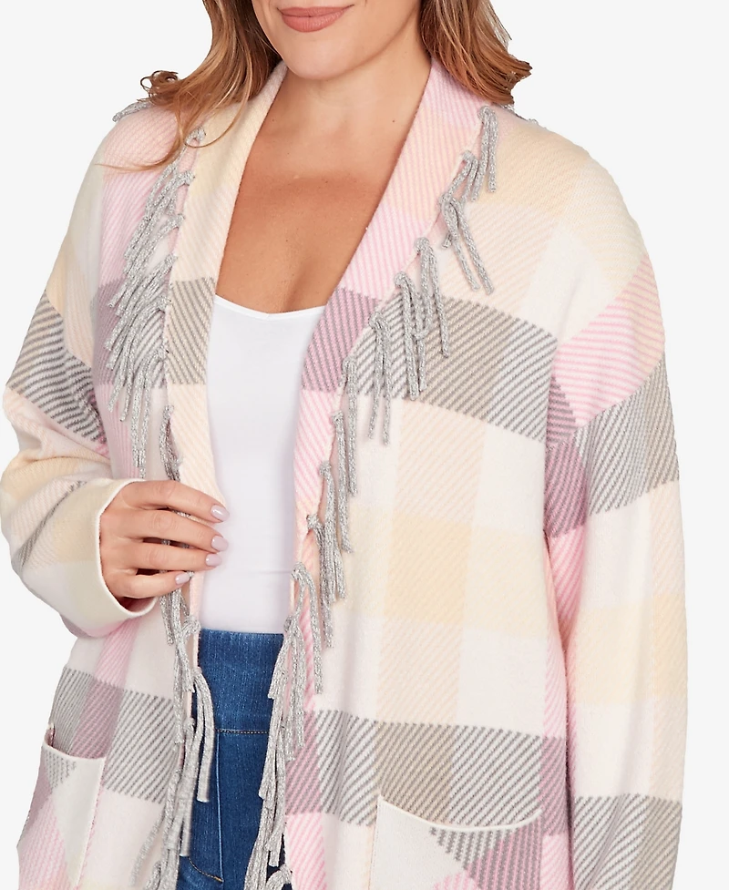 Ruby Rd. Plus Luxe Plaid Fringed Cardigan Sweater