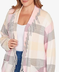 Ruby Rd. Plus Luxe Plaid Fringed Cardigan Sweater