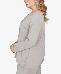 Ruby Rd. Plus Luxe Rib V-Neck Button Accent Knit Top