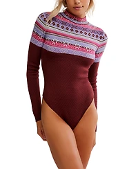 Free People Women's Winter Warmer Fair-Isle Printed Long-Sleeve Bodysuit Top
