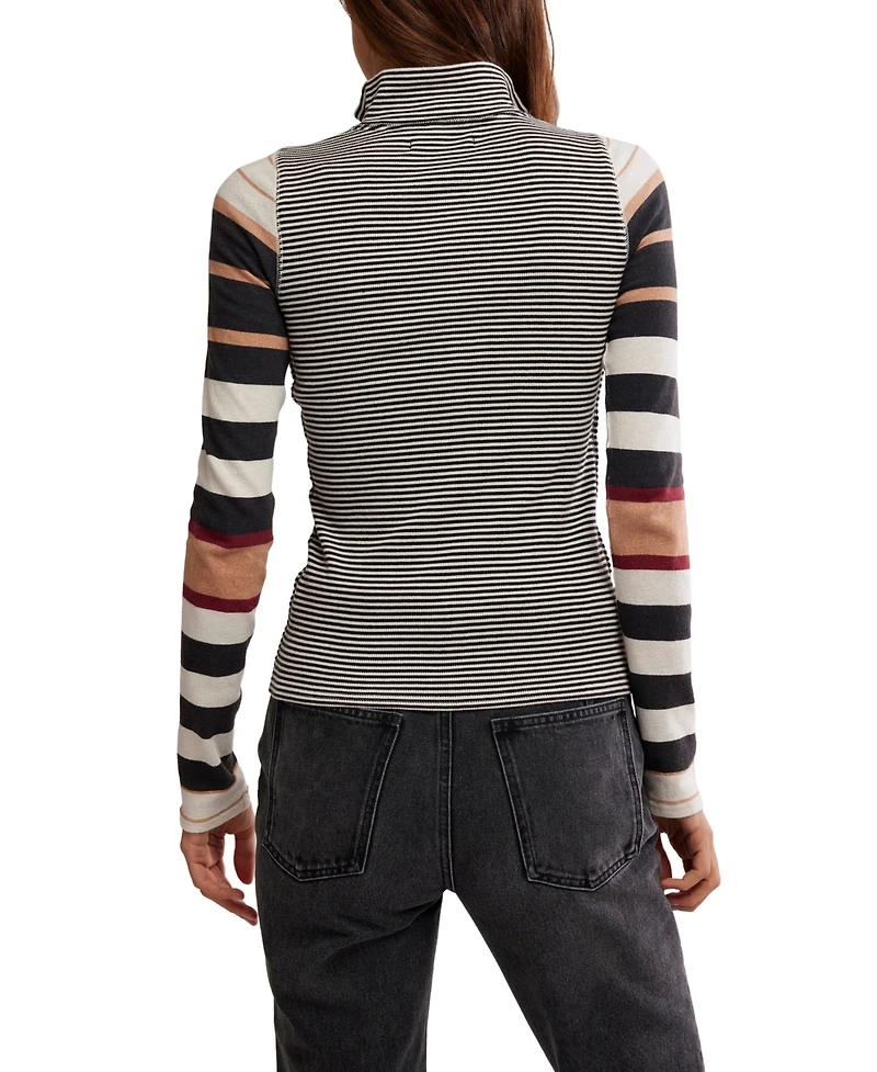 Free People Women's Avery Zip-Up Contrasting Stripe Top