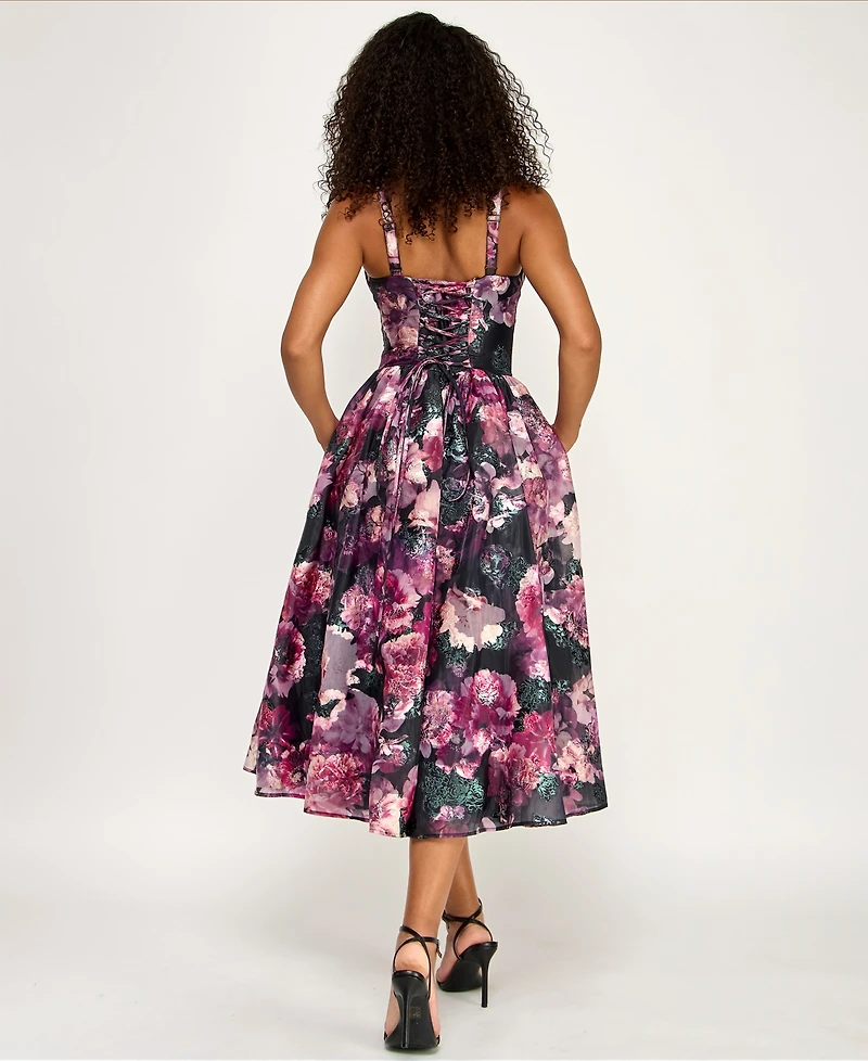 Katia Rae Juniors' Printed Sweetheart Neck Dress