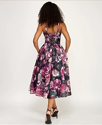 Katia Rae Juniors' Printed Sweetheart Neck Dress