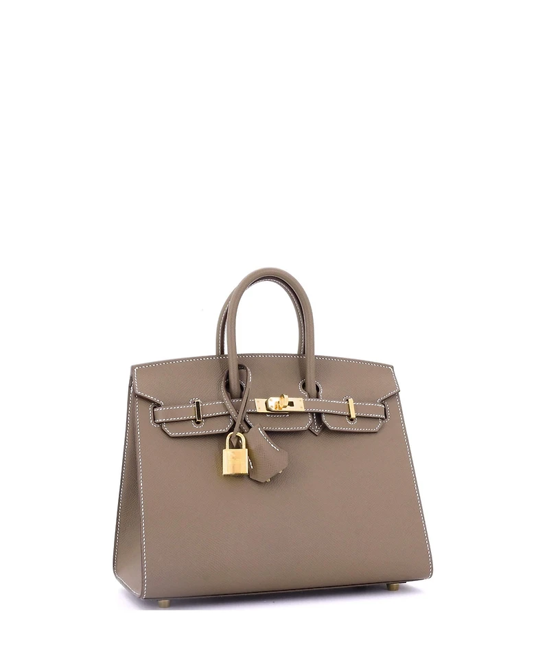 Pre-Owned Hermes Birkin 25 Handbag Grey Epsom with Gold Hardware
