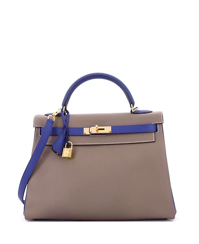 Pre-Owned Hermes Kelly Handbag Bicolor Epsom with Gold Hardware