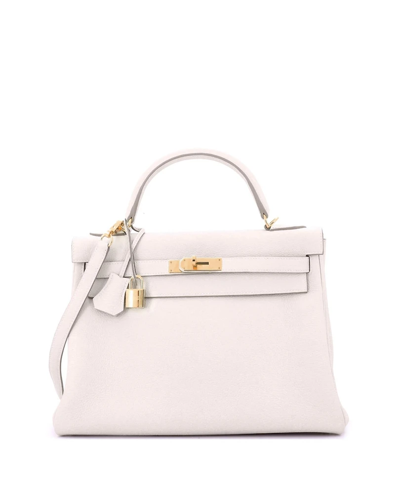 Pre-Owned Hermes Kelly 32 Handbag Light Togo with Gold Hardware