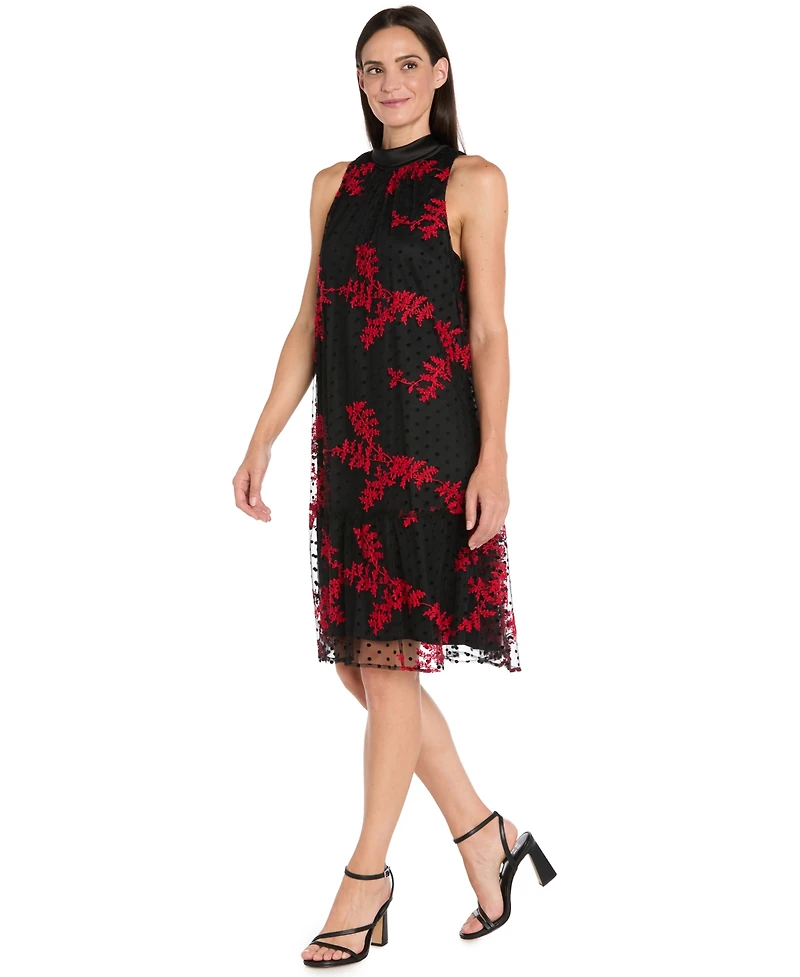 R & M Richards Women's Embroidered Sleeveless Swing Dress