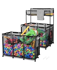 Yescom 2 Pack Mesh Pool Toy Storage Bin Rolling Cart with Wheels Noodle Holder