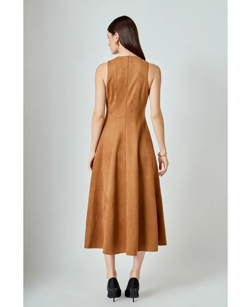 endless rose Women's Faux Suede Midi Dress