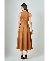 endless rose Women's Faux Suede Midi Dress