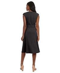 London Times Women's Boat Neck Fit and Flare Dress