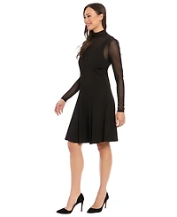 London Times Women's Mock Neck Long-Sleeve Dress
