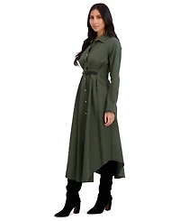 London Times Women's Collar Front Belted Shirt Dress