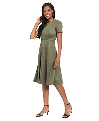 London Times Women's Crewneck Fit and Flare Dress