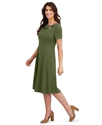 London Times Women's One-Shoulder Midi Fit and Flare Dress