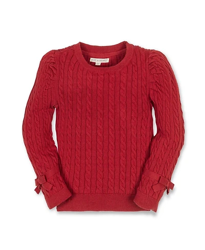 Hope & Henry Baby Girls' Organic Long Puff Sleeve Sweater with Bow Detail