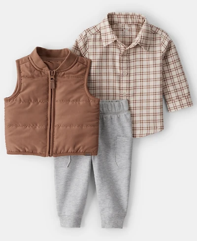 Carter's Baby Boys 3-Piece Plaid Sleeveless Vest, Shirt and Joggers Set