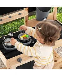 Gymax Mud Kitchen Playset Outdoor Kids Pretend Play Kitchen w/2 Removable Sinks Faucet